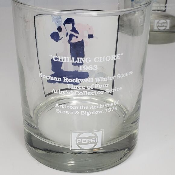 2 Arby's Pepsi Norman Rockwell Collectible Glasses Winter Scene 3 of 4 & 4 of 4 - Picture 3 of 6